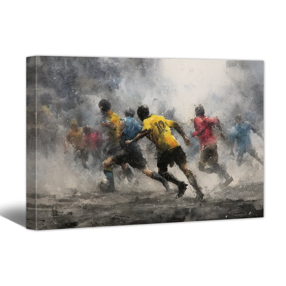 Watercolor Soccer Canvas Wall Art for Living Room, Vintage Picture Canvas Print, Passionate Football Paintings for Home Office Decor, Idea Gifts for Fans