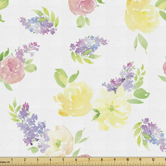 Ambesonne Watercolor Fabric by the Yard Upholstery, Aquarelle Floral Drawing, 1 Yard, Multicolor