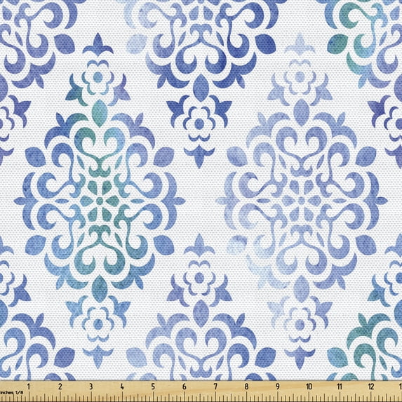 Ambesonne Watercolor Fabric by the Yard Upholstery, Moroccan Element, 3 Yards, Sea Green Violet Blue