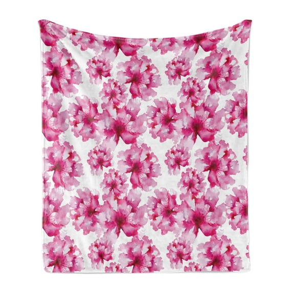 Watercolor Soft Flannel Fleece Blanket, Abstract Floral Arrangement Peonies Pattern Botany Themed and Nature Inspired, Cozy Plush for Indoor and Outdoor Use, 50" x 70", Pink Magenta, by Ambesonne