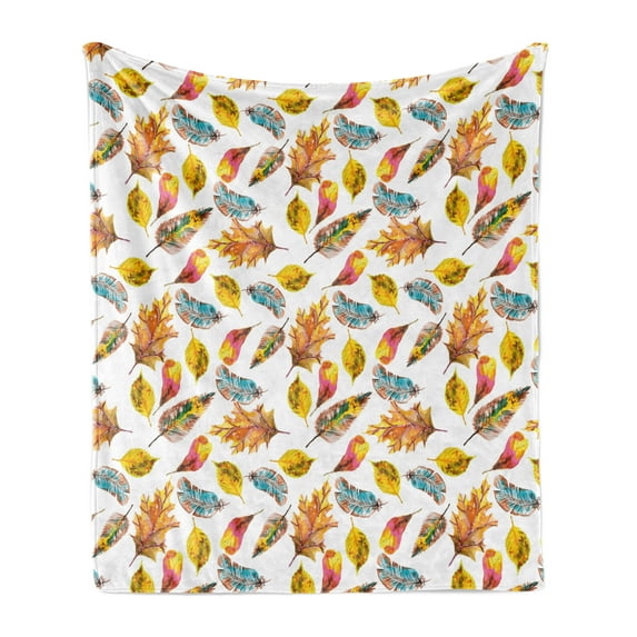 Watercolor Soft Flannel Fleece Blanket, Fall Season Inspired Leaf Designs Nature Inspired Foliage Abstract Arrangement, Cozy Plush for Indoor and Outdoor Use, 70" x 90", Multicolor, by Ambesonne