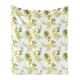 thumbnail image 1 of Watercolor Soft Flannel Fleece Blanket, Hibiscus Flora Pattern Hawaii Plants with Leaves Jungle Summer Foliage, Cozy Plush for Indoor and Outdoor Use, 50" x 60", Yellow Green White, by Ambesonne, 1 of 5