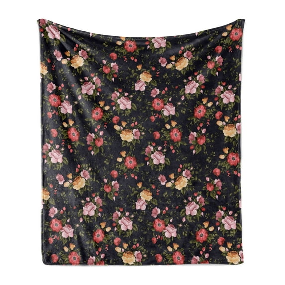 Watercolor Soft Flannel Fleece Blanket, Victorian Romantic Garden with Blossoming Roses Vintage Growth Soulful Bouquet, Cozy Plush for Indoor and Outdoor Use, 60" x 80", Multicolor, by Ambesonne