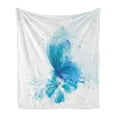thumbnail image 1 of Watercolor Soft Flannel Fleece Throw Blanket, Abstract Blue Butterfly on a Blooming Flower Romantic Design, Cozy Plush for Indoor and Outdoor Use, 60" x 80", Blue Sky Blue White, by Ambesonne, 1 of 5