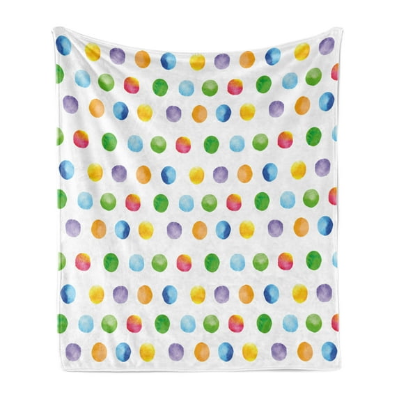 Watercolor Soft Flannel Fleece Throw Blanket, Abstract Brush Stroke Polka Dots Grunge Geometric Pattern Spotted Background, Cozy Plush for Indoor and Outdoor Use, 50" x 70", Multicolor, by Ambesonne