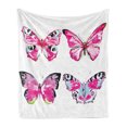 thumbnail image 1 of Watercolor Soft Flannel Fleece Throw Blanket, Butterflies Spring Season Nature Wildlife Insects Vintage, Cozy Plush for Indoor and Outdoor Use, 60" x 80", Pink Baby Blue and Black, by Ambesonne, 1 of 5