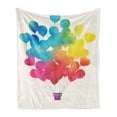 thumbnail image 1 of Watercolor Soft Flannel Fleece Throw Blanket, Hot Air Balloon Rainbow Colors Heart Shapes Cheerful Happy, Cozy Plush for Indoor and Outdoor Use, 70" x 90", Sky Blue Yellow Pink Red, by Ambesonne, 1 of 6