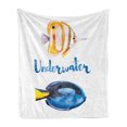 thumbnail image 1 of Watercolor Soft Flannel Fleece Throw Blanket, Nautical Underwater Theme Pacific Blue Tang Fish Surgeonfish Exotic Sea Artwork, Cozy Plush for Indoor and Outdoor Use, 50" x 60", Yellow, by Ambesonne, 1 of 5