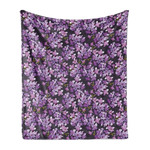 Watercolor Soft Flannel Fleece Throw Blanket, Paintbrush Artwork of Summer Flowers Branches, Cozy Plush for Indoor and Outdoor Use, 50" x 60", Grey Violet, by Ambesonne
