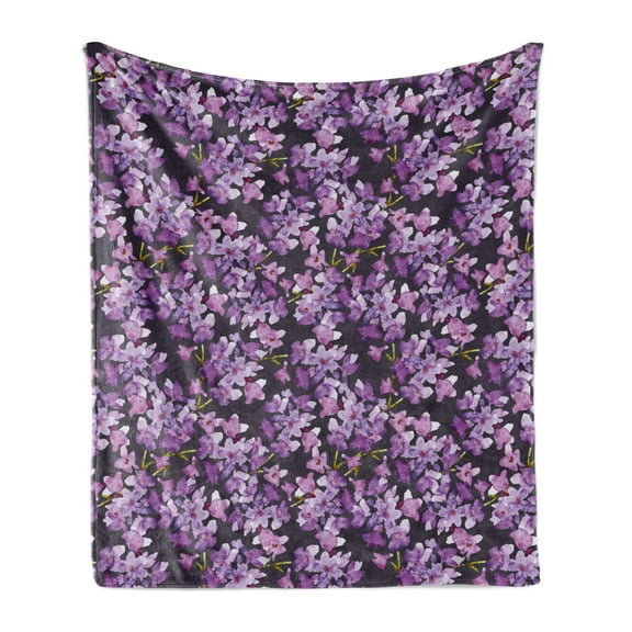 Watercolor Soft Flannel Fleece Throw Blanket, Paintbrush Artwork of Summer Flowers Branches, Cozy Plush for Indoor and Outdoor Use, 50" x 70", Grey Violet, by Ambesonne