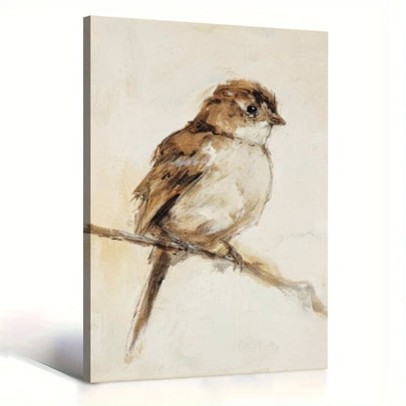Watercolor Sparrow Canvas Wall Art, Delicate Nature Decor, Soft Bird Artwork For Bedroom, Ready To Hang