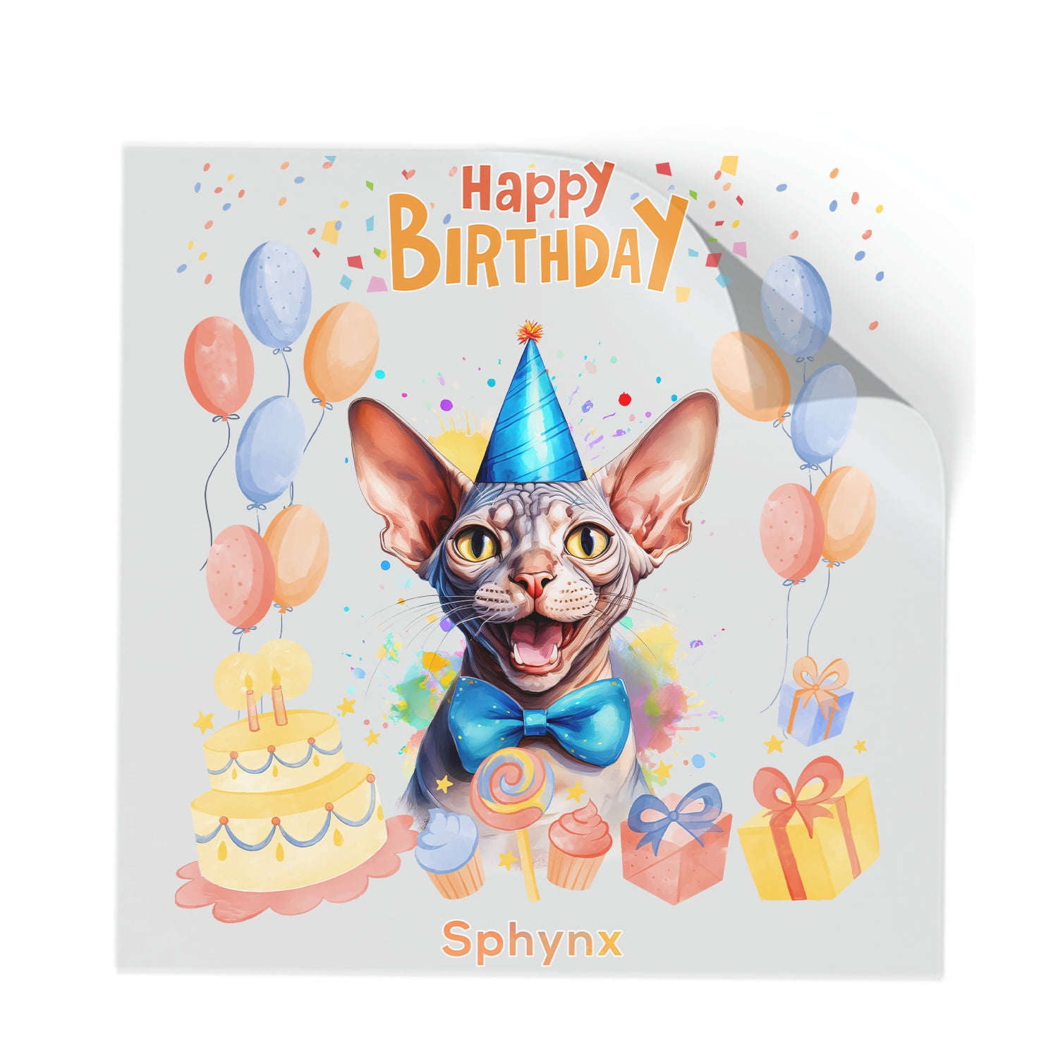 Watercolor Sphynx Happy Birthday Celebration Balloons Gift Party Cutout ...
