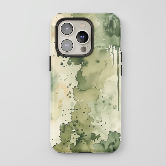Watercolor Splash For All iPhone Series Protective Phone Case Abstract Art Green Beige