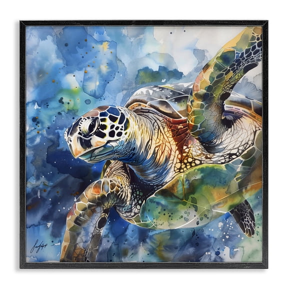 Stupell Industries Watercolor Splatter Sea Turtle Black Framed Giclee Art, design by Creative Studio, 17 x 17