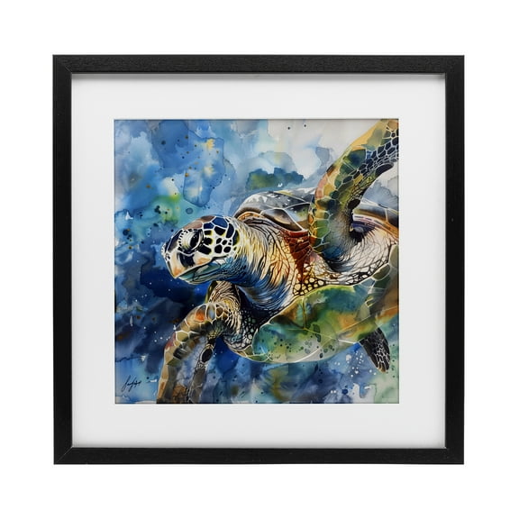 Stupell Industries Watercolor Splatter Sea Turtle Black Framed Print Under Glass, design by Creative Studio, 13 x 13