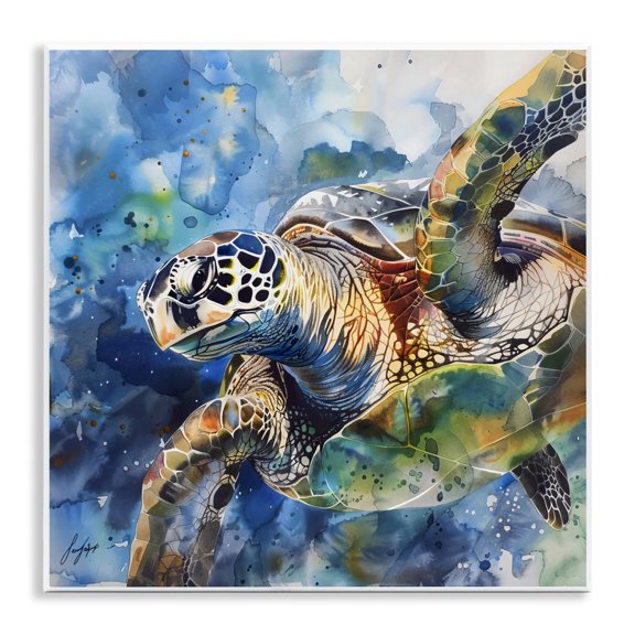 Stupell Industries Watercolor Splatter Sea Turtle Wall Plaque Art, design by Creative Studio, 12 x 12