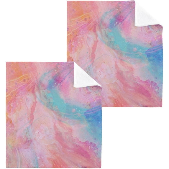 Watercolor Spray Washcloth 12x12in Set, 2 Pack Absorbent Cotton Towel Square Kitchen Dishes Towels, Soft Cleaning Face Hand Towel Fast Drying