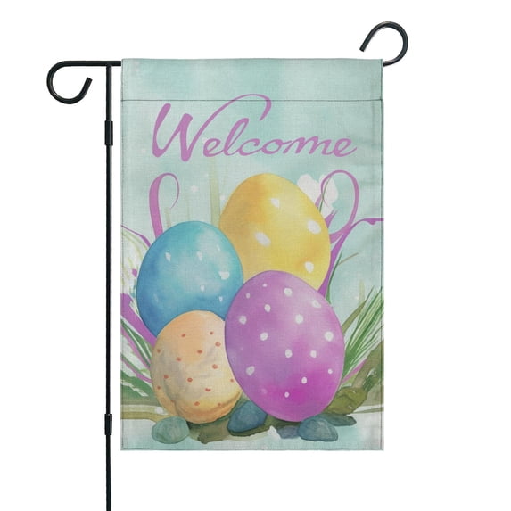 Watercolor Spring Floral Eggs Farmhouse Garden Flags Happy Easter Day Yard Flags Irish Holiday Outdoor Flags 12×18 in Burlap Small Yard Decoration