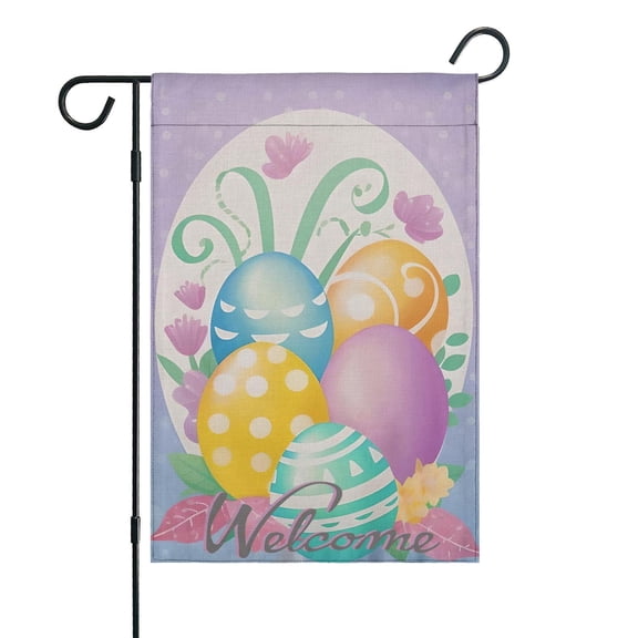 Watercolor Spring Floral Eggs Farmhouse Outdoor Flags Happy Easter Day Garden Flags Irish Holiday Yard Flags 12×18 in Burlap Small Yard Decoration