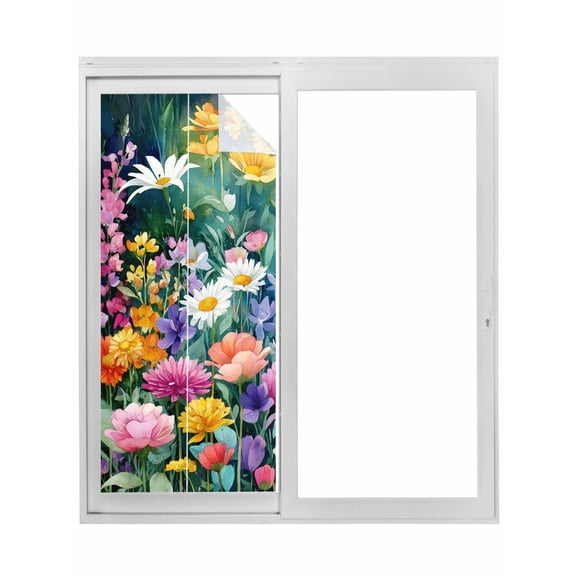 Watercolor Spring Floral Window Privacy Film, Farmhouse Flowers Colorful Static Cling UV Sun Blocking Tint Film Heat Control Windows Films for Bedroom Bathroom, Window Stickers 29.5"x78.7"