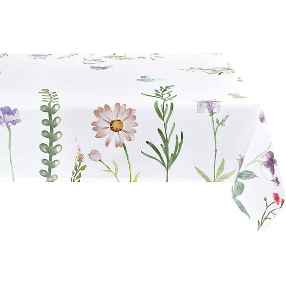 Watercolor Spring Flowers Tablecloth, 60 x 84 inch, Machine Washable Waterproof Table Cover for Easter Decor, Dining, Holiday, Parties