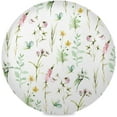 thumbnail image 1 of Watercolor Spring Leaves And Colorful Flowers Elastic Fitted Edged Round Tablecloth Waterproof Anti-Shrink Soft Polyester Table Cloth Washable Table Cover for Banquet Home Indoor or Outdoor 48"X 48", 1 of 7