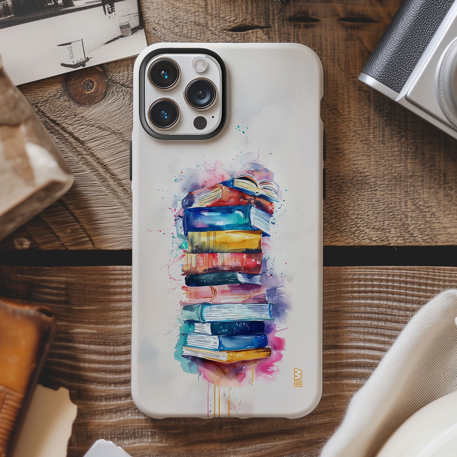 Watercolor Stack of Books Phone Case for Apple iPhone, Polycarbonate ...