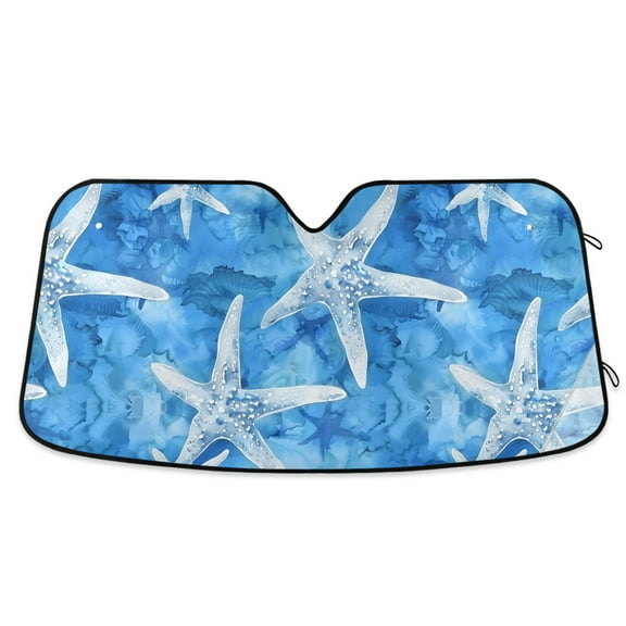 Watercolor Starfish Car Windshield Sun Shade Foldable Car Front Window Visor Heat and UV Protection 53x23.5