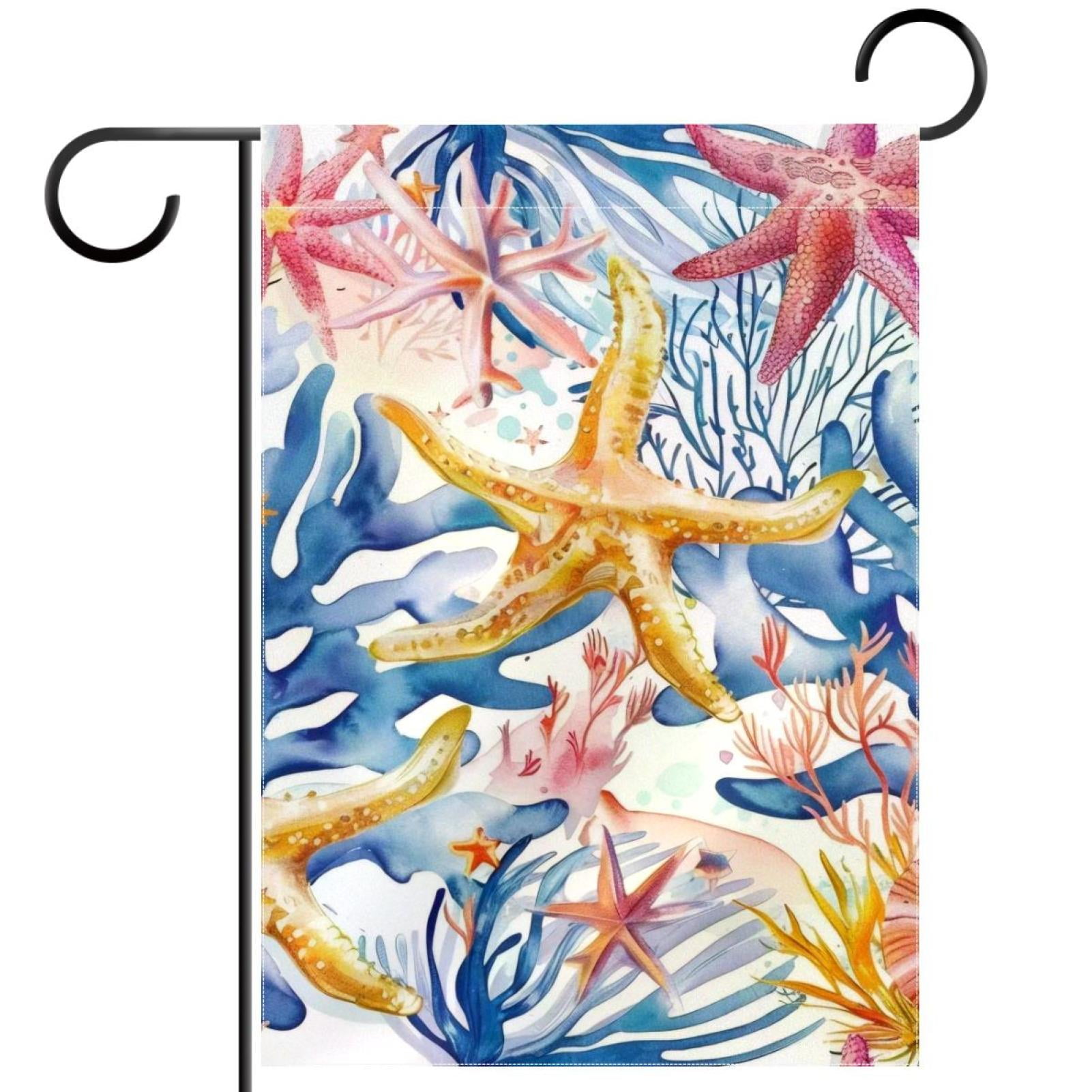 Watercolor Starfish and Corals Double Sided Garden Flag Decorative ...