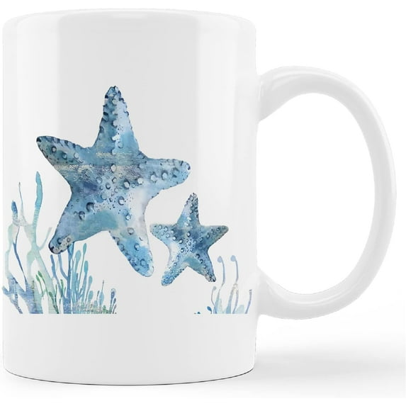 Watercolor Starfish Mug Cup,Sea Life Starfish Couple Ceramic Mug-11oz Coffee Milk Tea Mug Cup,Starfish Lovers Gifts,Boys Men Students Kids Coworkers Gifts