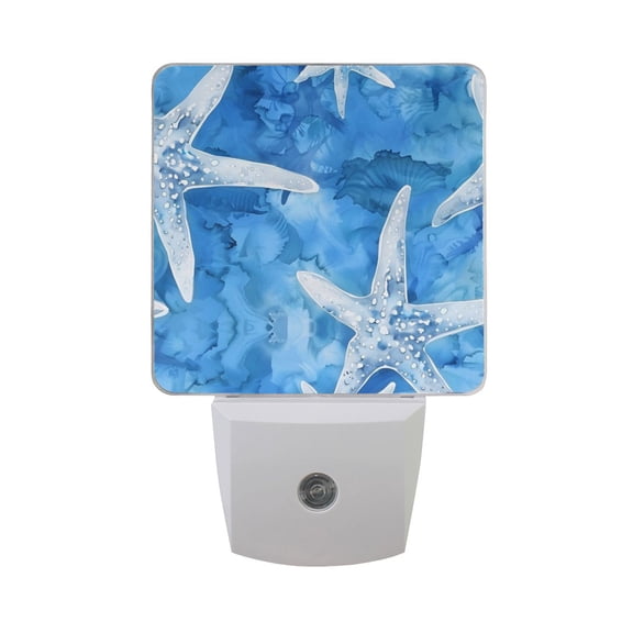 Watercolor Starfish Night Light 2 Pack LED Nightlight Plug into Wall Dusk to Dawn Sensor Soft White