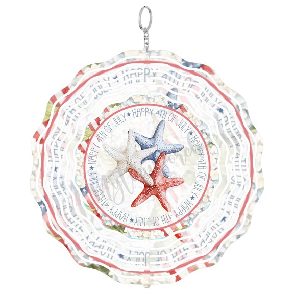 Watercolor Starfish Patriotic 3D Wind Spinner, Sublimation Design, 4th Of July Beach House