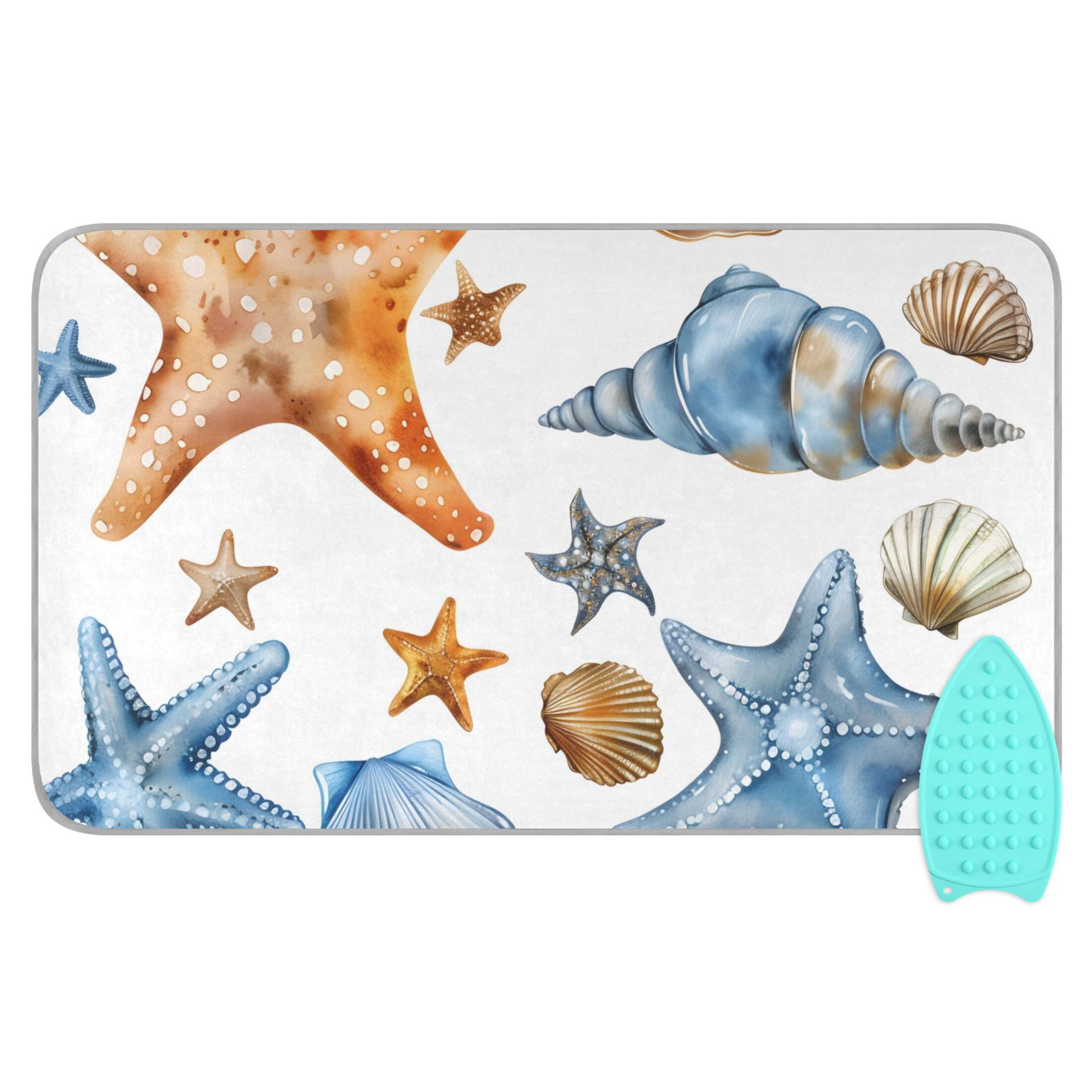 Watercolor Starfish Seashell Ironing Mat Blanket Portable Travel Ironing Pad Heat Resistant Pad 47.2" x 27.6”