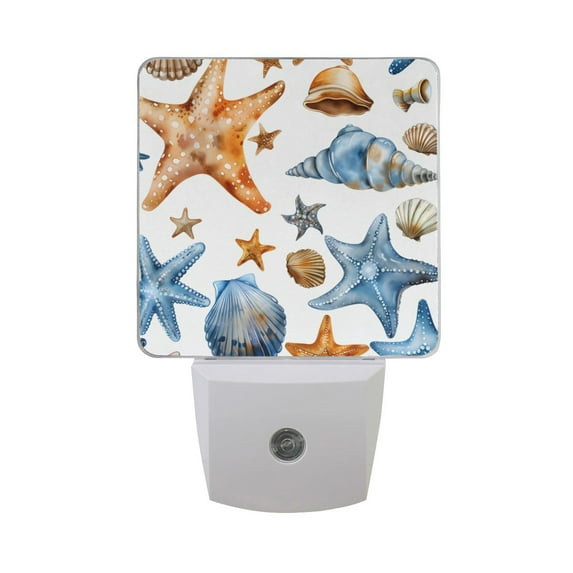 Watercolor Starfish Seashell LED Night Light with Smart Sensor Plug Into Wall Dusk to Dawn 2 packs
