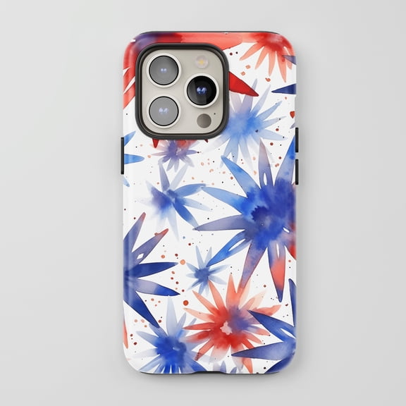 Watercolor Stars For All iPhone Series Protective Phone Case Patriotic Red Blue