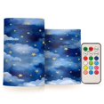 thumbnail image 1 of Watercolor Stars Pattern Flameless LED Candle Set with Remote, Battery Operated Color Changing Pillar Candles, Set of 2, 1 of 7