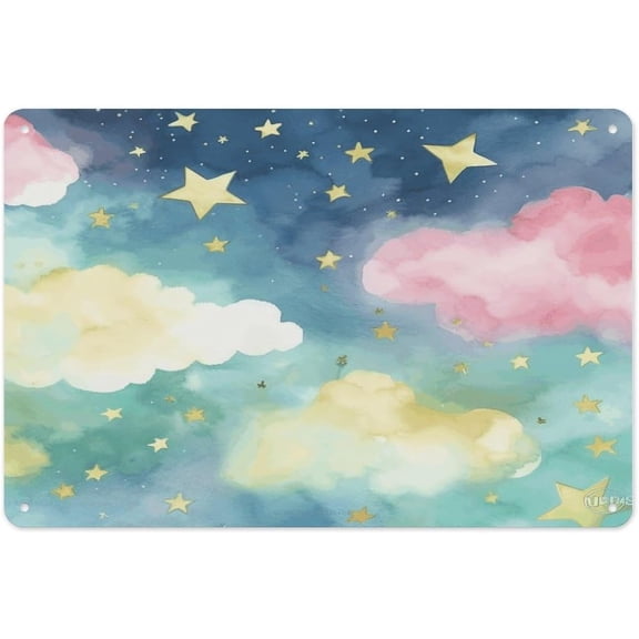 Watercolor Stars Sky Metal Tin Sign Aluminum Wall Art Decor for Home Office Bar Cafe, 8 x 12 Inch