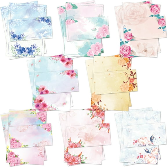 Watercolor Stationary Paper Set 48 Floral Double Sided Printing Japanese Stationery Paper with Envelopes Floral Letter Writing Paper for Office School Home