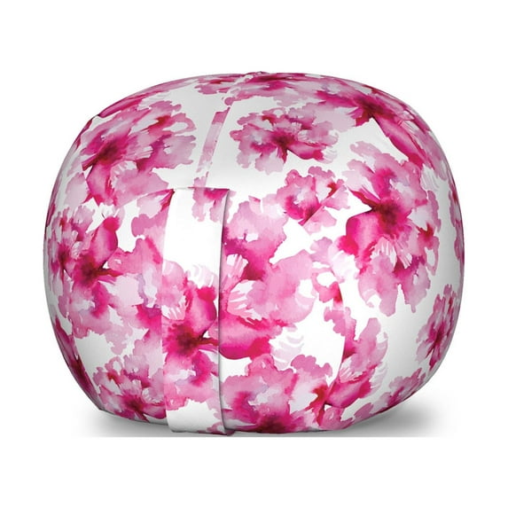 Watercolor Storage Toy Bag Chair, Abstract Floral Arrangement Peonies Pattern Botany Themed and Nature Inspired, Stuffed Animal Organizer Washable Bag, Large Size, Pink Magenta, by Ambesonne