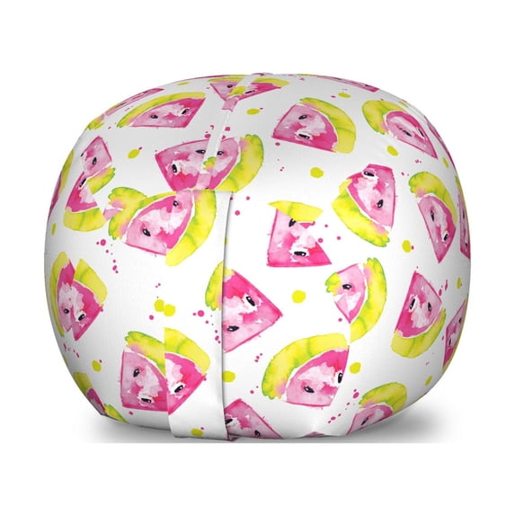 Watercolor Storage Toy Bag Chair, Juicy Fruity Pattern of Summer Slices Watercolor Style Painting Design, Stuffed Animal Organizer Washable Bag, Small Size, Pink Yellow Green, by Ambesonne