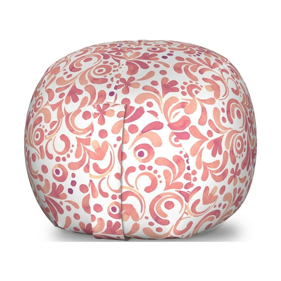 Watercolor Storage Toy Bag Chair, Pastel Tones Swirling Blossoming Petals and Leaves, Stuffed Animal Organizer Washable Bag, Large Size, Coral Peach, by Ambesonne