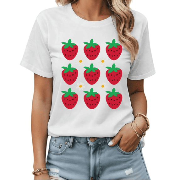 Watercolor Strawberry Daisy Floral Graphic Tees Womans Tshirt Shirts Black White S-5XL Tops