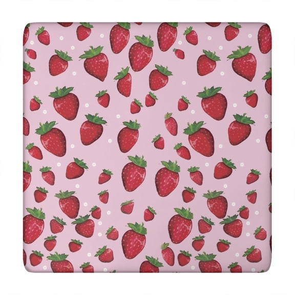 Watercolor Strawberry Tablecloth - Sweet Berry Design Elastic Square Table Cover - Soft Scratch-Resistant Fabric 34x34 Inches