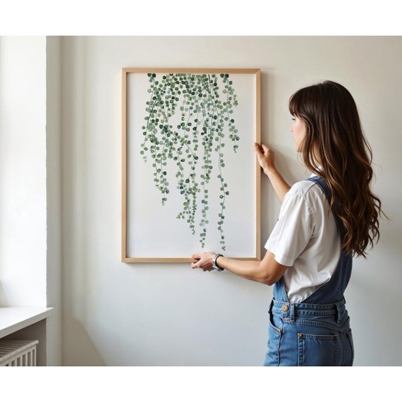 Watercolor String of Pearls Minimalist Scandis Botanical Art Hanging Ivy, Unframed Poster