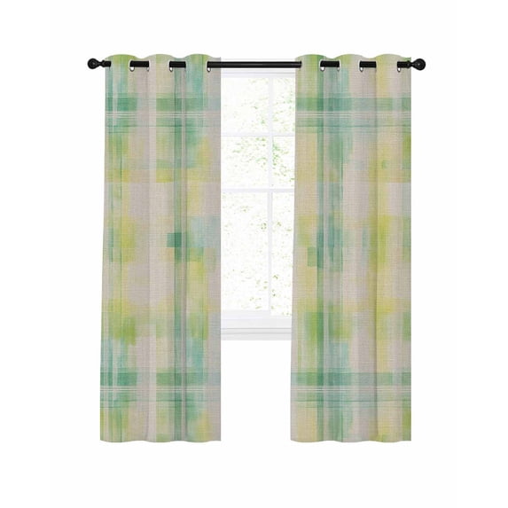 Watercolor Stripes Blackout Curtains 96 Inch Length Green Yellow Plaid Thermal Insulated Window Curtain Window Drapes 2 Panels for Bedroom Living Room 52"Wx96"L