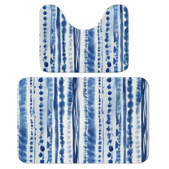 Watercolor Stripes Pattern Bathroom Rugs Set 2 Pieces, Bathroom Set - Quick Drying Bath Mat And U-Shaped Toilet Rug, Water Absorbent Bath Carpet For Bedroom Floor Living Room, Machine Washable