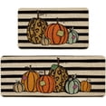 thumbnail image 1 of Watercolor Stripes Pumpkin Decorative Kitchen Mats Set of 2, Home Seasonal Fall Holiday Party Autumn Harvest Thanksgiving Vintage Low-Profile Floor Mat - 17x29 and 17x47 Inch, 1 of 6