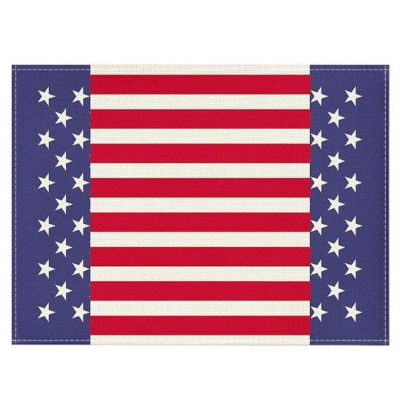 Watercolor Stripes and Stars 4th of July Placemats Set of 4, 12 x 18 Inch Patriotic Memorial Day Seasonal Holiday Table Mats for Dining Table Decoration