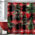 Watercolor Style Christmas Red & Green Pine Tree Shower Curtain in Red