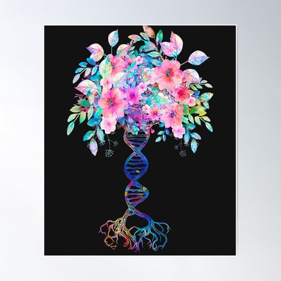 Watercolor Style Floral Dna Tree Life Genetics Biologist Science Poster Wall Art Modern Wall Decor For Living Room Bedroom Art